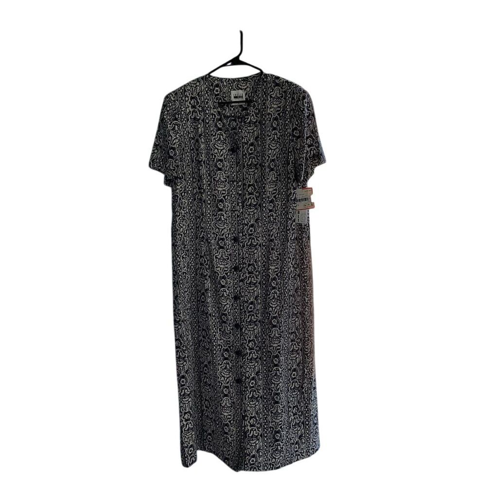 Leslie Fay Vintage Women's Knee Length Dress Size 18 Navy Short Sleeve Deadstock